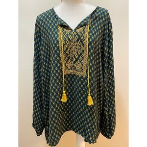 Women’s long sleeve bohemian shirt, size 2X